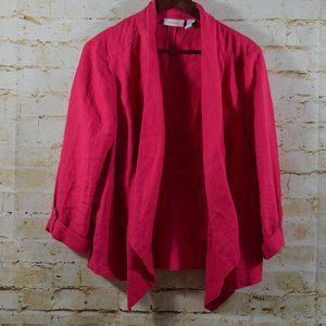 Chicos Linen Blazer Side Buckles Tab Sleeve